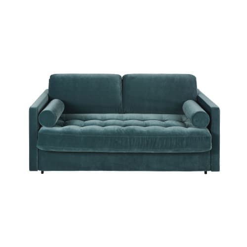 Sofá cama de 2/3 plazas de terciopelo verde claro, colchón de 18 cm Wael | Maisons  du Monde