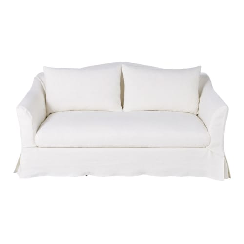 Sofá-cama de 2 lugares em linho de alta qualidade branco, colchão 10 cm  Anaelle | Maisons du Monde