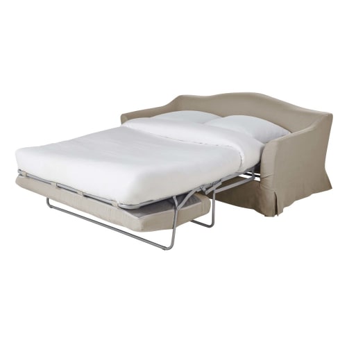 Sofá cama de 2 plazas de lino beige Anaelle | Maisons du Monde