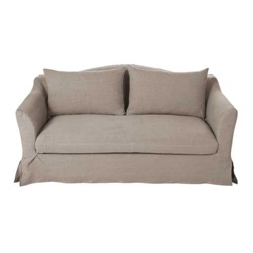sofa cama de 2 plazas de lino grueso color beige con colchon de 10 cm maisons du monde