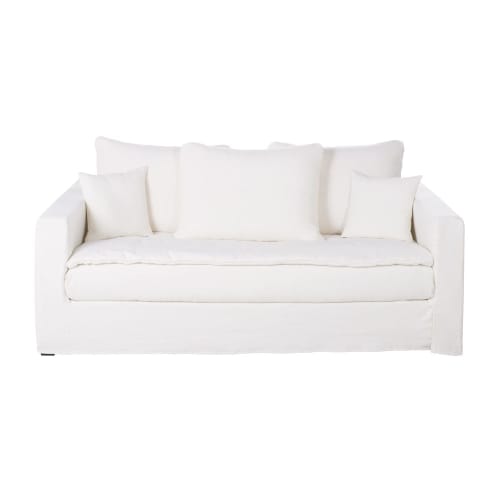 Sofá-cama de 3/4 lugares em linho de alta qualidade branco, colchão 6 cm  Celestin | Maisons du Monde