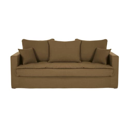 Suri Silenciosamente no relacionado Sofá cama de 3/4 plazas de lino arrugado marrón café, colchón de 6 cm  Celestin | Maisons du Monde