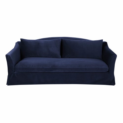 Sofá cama de 3/4 plazas de terciopelo azul oscuro, colchón de 10 cm Anaelle  | Maisons du Monde