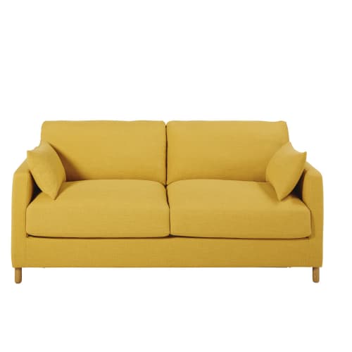 Sofá-cama de 3 plazas amarillo mostaza, colchón 14 cm Julian | Maisons du  Monde