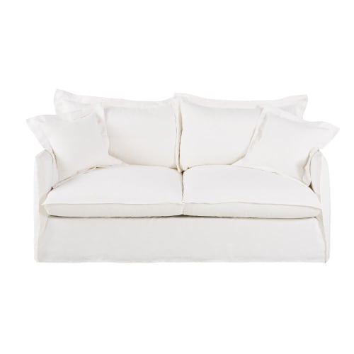 Sofá cama de 3 plazas de lino blanco con colchón de 14 cm Barcelone | Maisons  du Monde