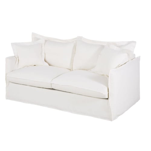 Joseph Banks Penetración Soplar Sofá cama de 3 plazas de lino blanco con colchón de 14 cm Barcelone |  Maisons du Monde