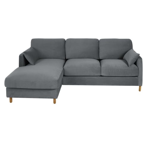 Sofá cama esquinero izquierdo de 5 plazas de terciopelo gris antracita con  colchón de 14 cm Julian | Maisons du Monde