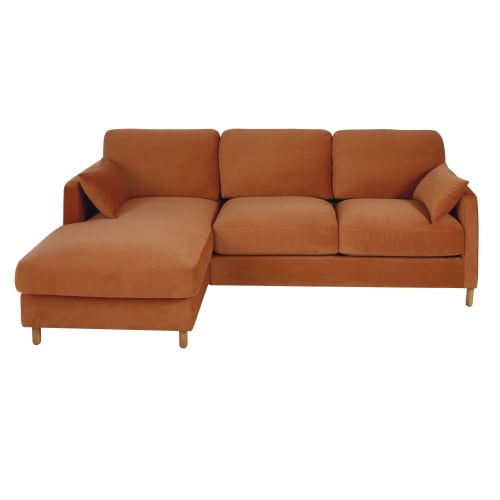 Sofá cama esquinero izquierdo de 5 plazas de terciopelo naranja con colchón  de 14 cm Julian | Maisons du Monde