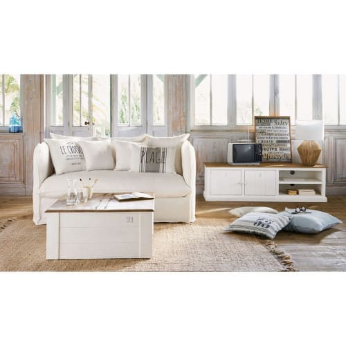 Sofá de 2 plazas de lino lavado blanco Louvain | Maisons du Monde