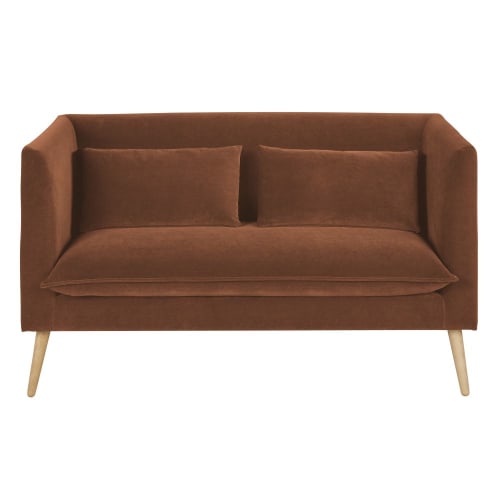 Sofá de 2 plazas de terciopelo color marrón