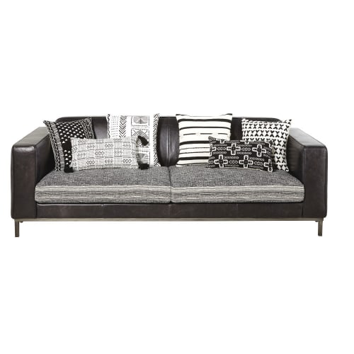 Sofá de 3 plazas de cuero negro Indianapolis Maisons du Monde