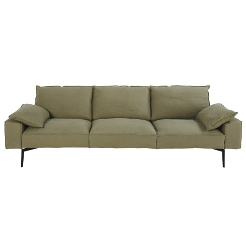 Sofá de 3 plazas de lino verde caqui Dyonisos Maisons du Monde