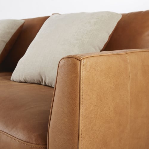 Sofá de 6 plazas de piel camel Patinson Maisons du Monde