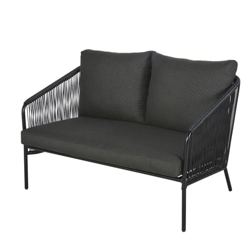 Sofá de jardim de 2 lugares em resina e metal pretos Arun Maisons du