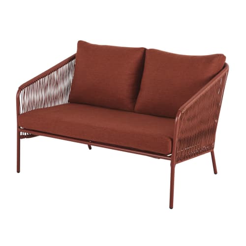 Sofá de jardim de 2 lugares em resina terracota e metal preto Arun