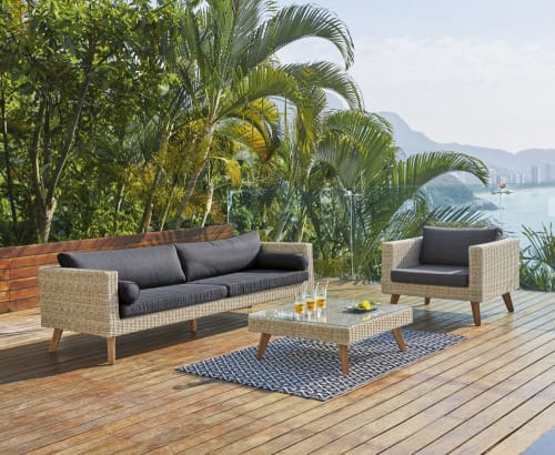 Sofá de jardín 3/4 plazas de resina trenzada y tela antracita Feroe