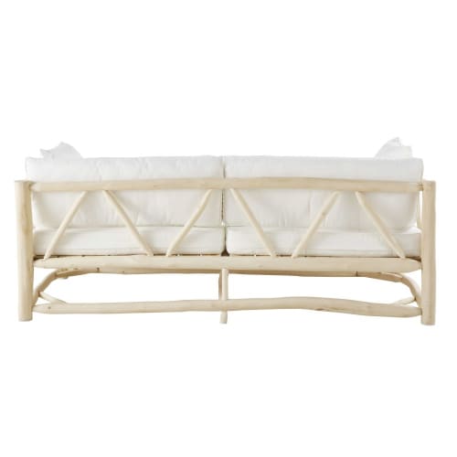 Sofá de jardín de 3 plazas de teca y tela blanca Crusoé | Maisons du Monde