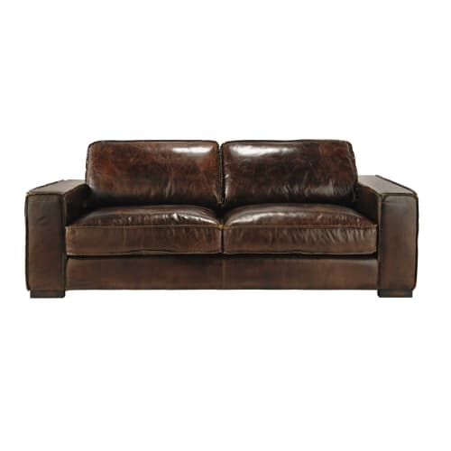 Sofá vintage de 3 plazas de cuero marrón