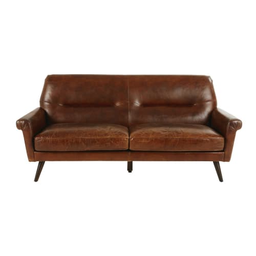 Sofá vintage de 3 plazas de piel marrón Paolo Maisons du Monde