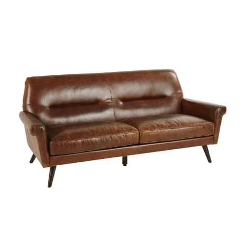 Sofá vintage de 3 plazas de piel marrón Paolo Maisons du Monde