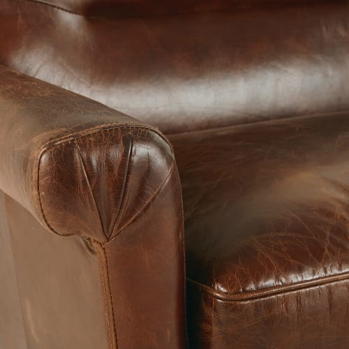 Sofá vintage de 3 plazas de piel marrón Paolo Maisons du Monde
