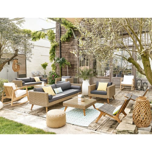 Business Armchairs and Sofas | Solid Acacia and Resin Wicker Garden Armchair - YF37820