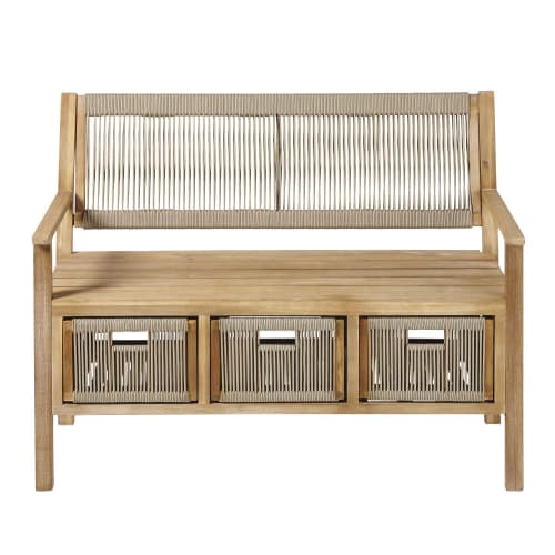 Solid Acacia And Taupe Cord Outdoor Storage Bench Aruba Maisons