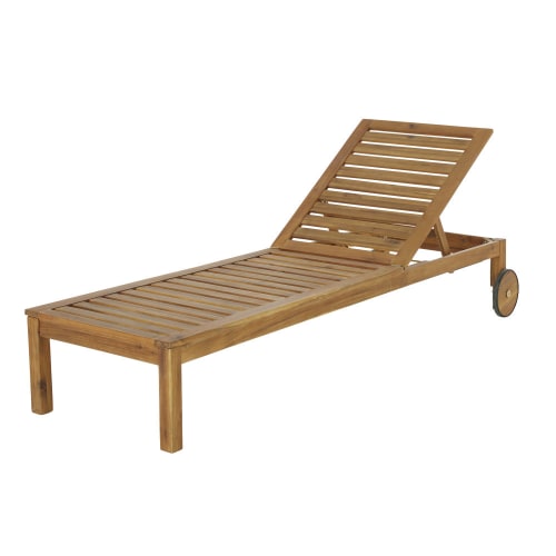 Outdoor collection Deckchairs and sun loungers | Solid Acacia Wheeled Sun Lounger - YR58424