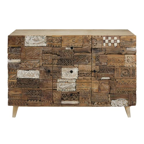 Business Storage units | Solid mango wood 2-door 3-drawer sculpted sideboard - UO55167