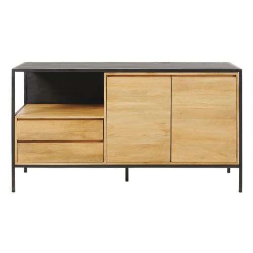 Furniture Sideboards | Solid Mango Wood and Black Metal 2-Door 2-Drawer Sideboard - YU75050