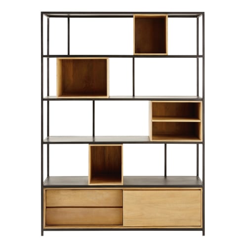 Libreria Maison Du Monde.Solid Mango Wood And Black Metal 2 Drawer Bookcase Wayampi Maisons Du Monde