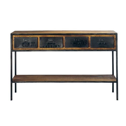 Business Consoles tables and dressing tables | Solid Mango Wood and Black Metal Industrial Console Table - XX80670