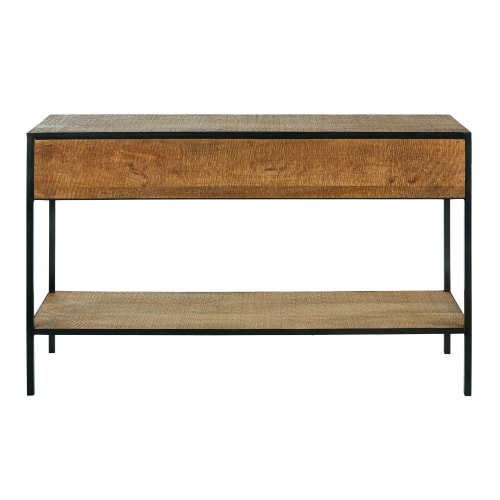 Business Consoles tables and dressing tables | Solid Mango Wood and Black Metal Industrial Console Table - XX80670