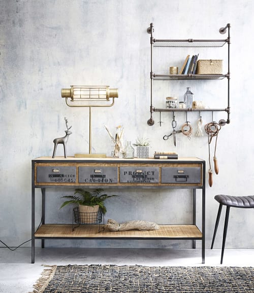 Black Metal Industrial Console Table, Industrial Console Table With Stools