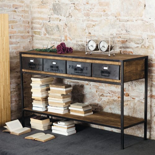 Black Metal Industrial Console Table, Industrial Style Console Table With Drawers