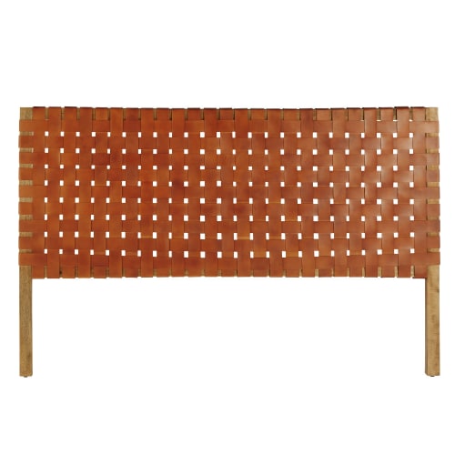 Solid Mango Wood and Camel Braided Leather Headboard W160 Oklahoma