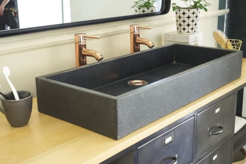 Solid Mango Wood And Grey Metal, Industrial Metal Bathroom Vanity Cabinet