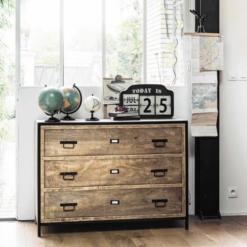 Business Wardrobe, chests of drawers & luggage racks | Solid Mango Wood and Metal Industrial Drawer Chest - LQ85919