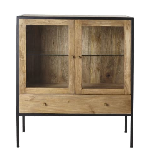 Furniture Sideboards | Solid Mango Wood and Tempered Glass 2-Door 1-Drawer High Sideboard - BM87821