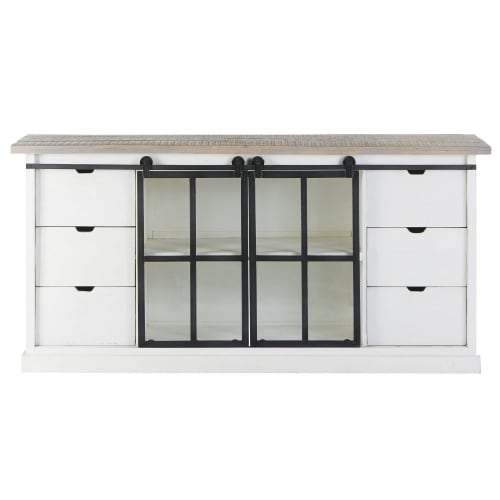 Shabby Chic Credenze Maison Du Monde.Solid Mango Wood And Tempered Glass 2 Door 6 Drawer Sideboard Benodet Maisons Du Monde