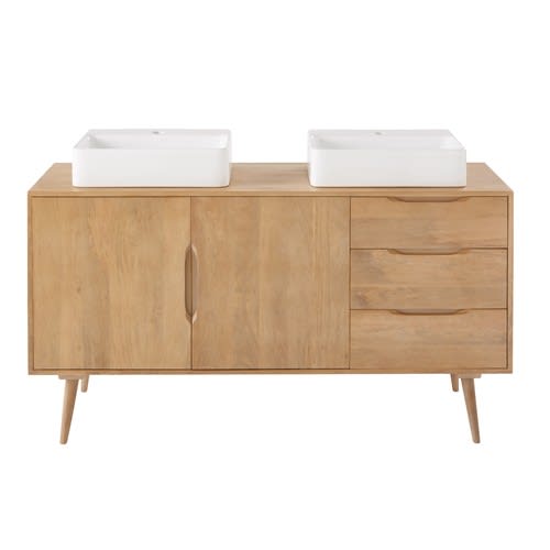 Solid Mango Wood Double Sink Bathroom Vanity