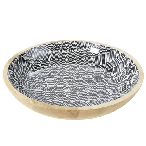 Solid Mango Wood Trinket Bowl with Graphic Print