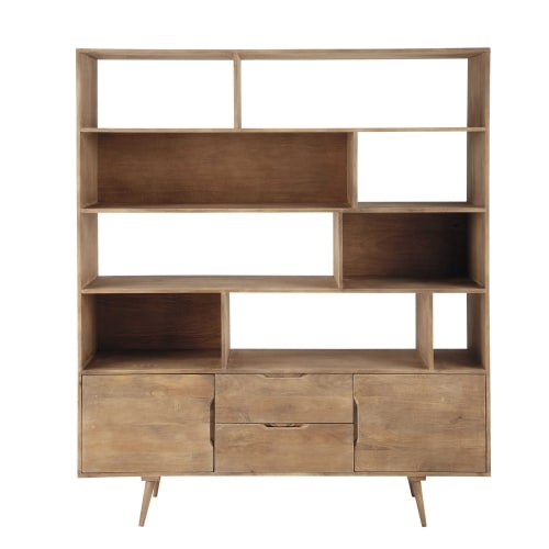 Solid mango wood vintage bookcase in grey W 162cm Trocadero Maisons