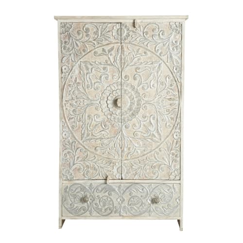 Solid Mango Wood Wardrobe In White And Silver Namaste Maisons Du Monde