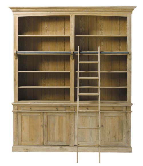 Business Shelving units and bookcases | Solid Oak 2-Drawer 4-Door Bookcase with Ladder - UA38635