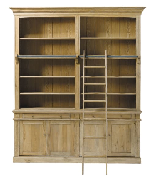 Solid Oak 2 Drawer 4 Door Bookcase With Ladder Atelier Maisons