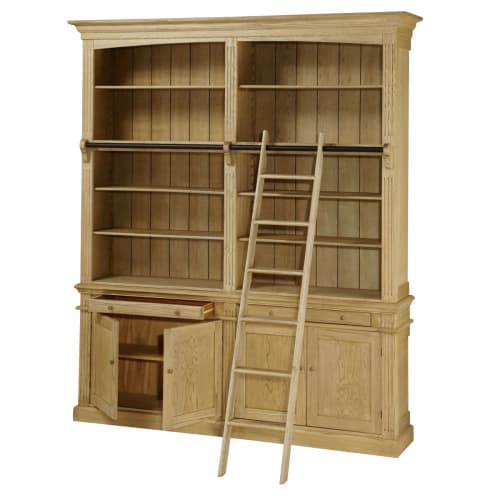 Business Shelving units and bookcases | Solid Oak 2-Drawer 4-Door Bookcase with Ladder - UA38635