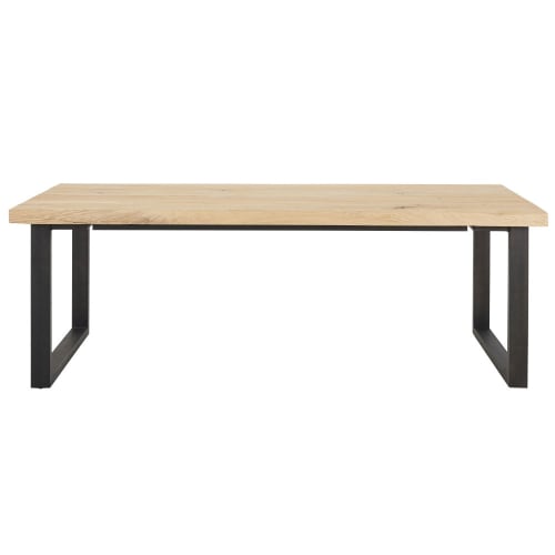 Solid Oak and Black Metal 10-Seater Dining Table W220