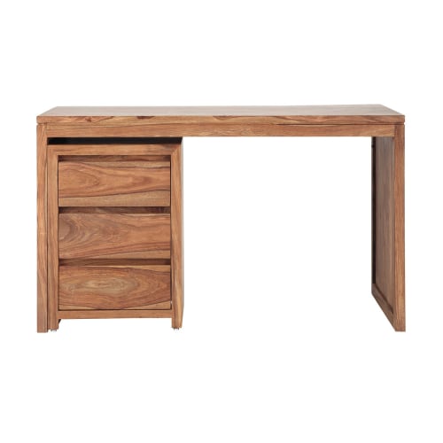 Solid Sheesham Wood 3 Drawer Desk Stockholm Maisons Du Monde