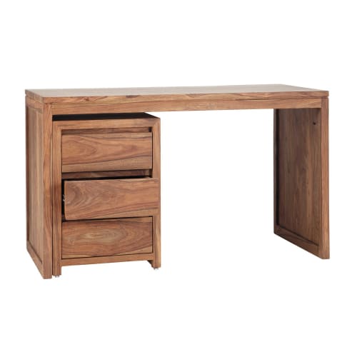 Solid Sheesham Wood 3 Drawer Desk Stockholm Maisons Du Monde